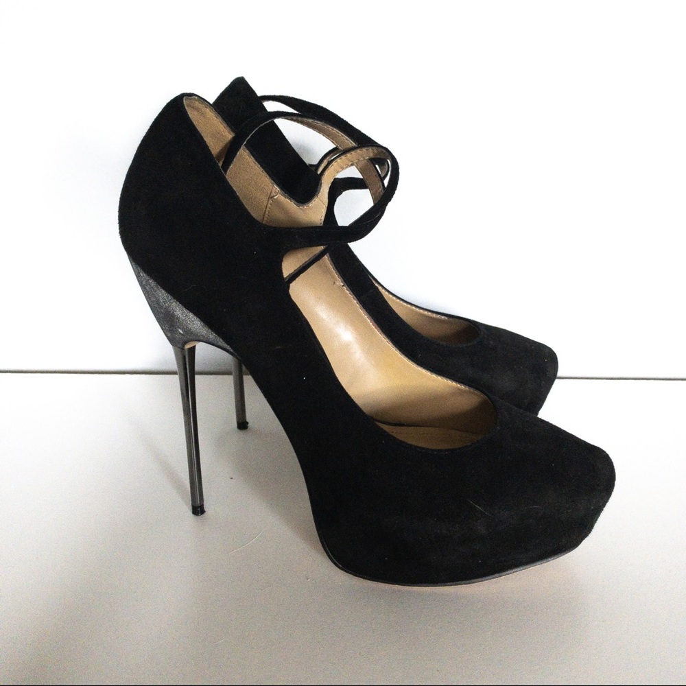 ALDO Black Suede Angel Strap Stiletto Heels